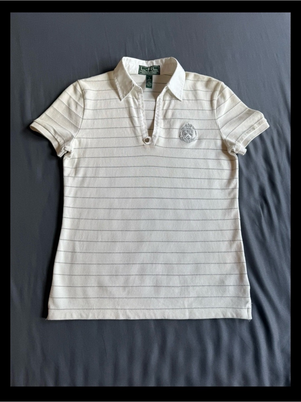 Lauren Ralph Lauren Active Polo Shirt Women S White Silver Stripe NWT